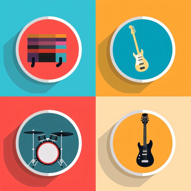 Photo set of musical instruments icons in flat design style vector illustration