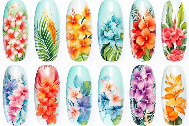 a set of nail art designs for the beach