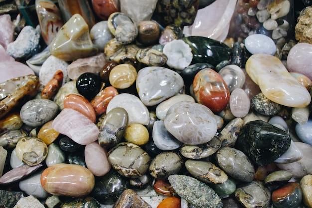 Set of natural mineral gemstones in view