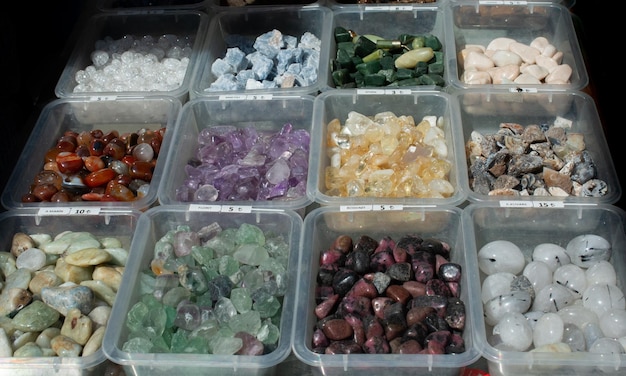 Photo set of natural various mineral gemstones