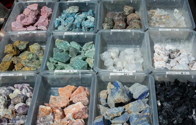 Photo set of natural various mineral gemstones