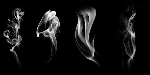 Photo set of natural white smoke isolated on black background