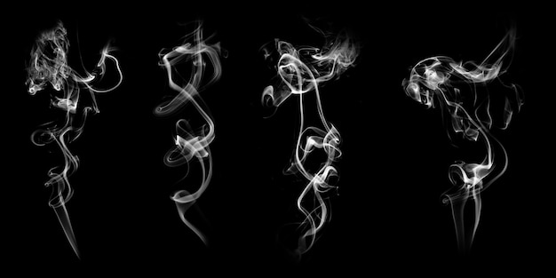 Photo set of natural white smoke isolated on black background