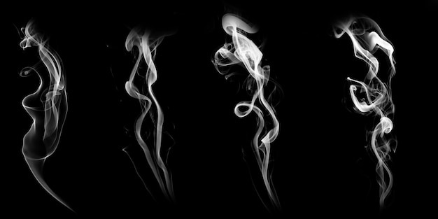 Set of natural white smoke isolated on black background