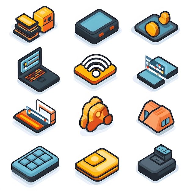 Set of network icons featuring connectivity symbols such as WiFi signals network grids and data synchronization Includes visuals of interconnected devices communication networks and tech
