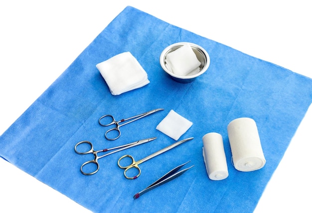 A set of new surgical tools on a white background closeup