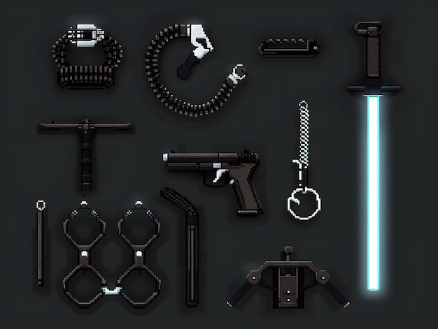 Nightstick Pixel Weapon Set with Police Design and Baton and Han Game Asset T-Shirt Concept Art6 (나이트스틱 픽셀 무기 세트, 경찰 디자인과 대, 한 게임 자산 티셔츠 컨셉 아트)