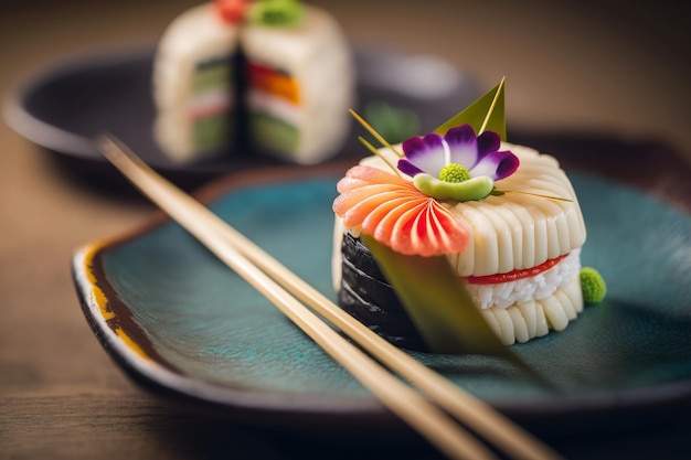 A set of Nigiri sushi on a luxurious plate Japanese traditional food