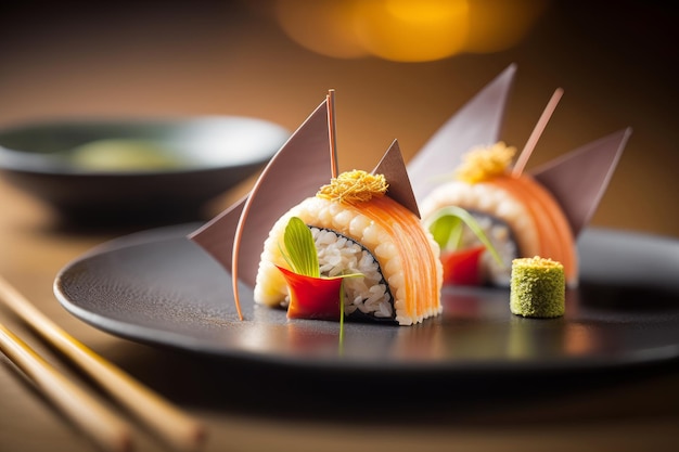 A set of Nigiri sushi on a luxurious plate Japanese traditional food