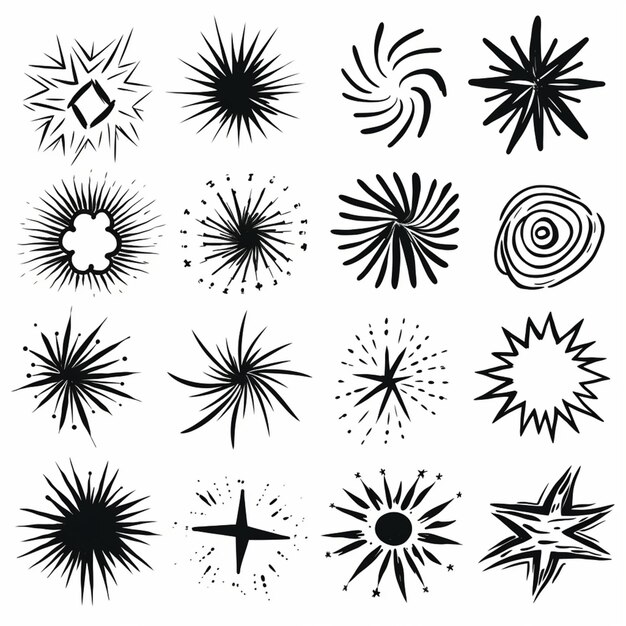 Foto un insieme di nove diverse stelle bianche e nere generative ai