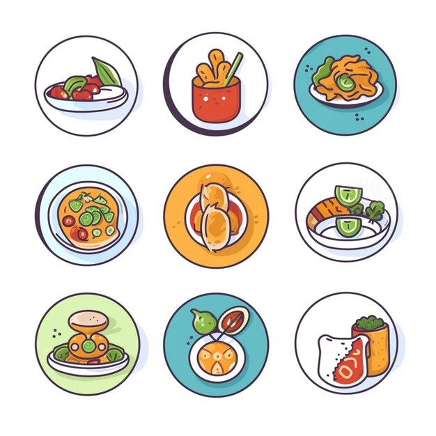 a set of nine different colored food icons in a circle generative ai