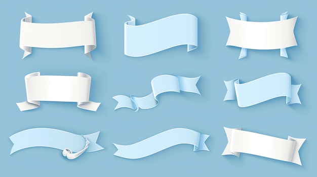 Photo set of nine white and blue ribbons vector illustration