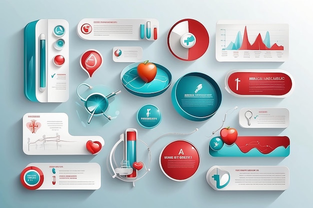 Фото Набор 3d глянцевых инфографических элементов медицинских предметов для здоровья