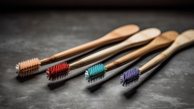 Set_of_bamboo_toothbrushes_different_color with generative ai technology