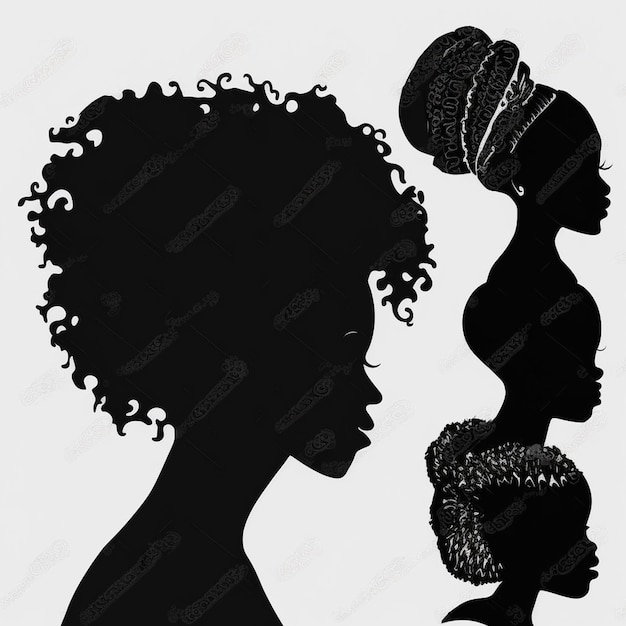 Фото Набор силуэтов чернокожих женщин на белом фоне