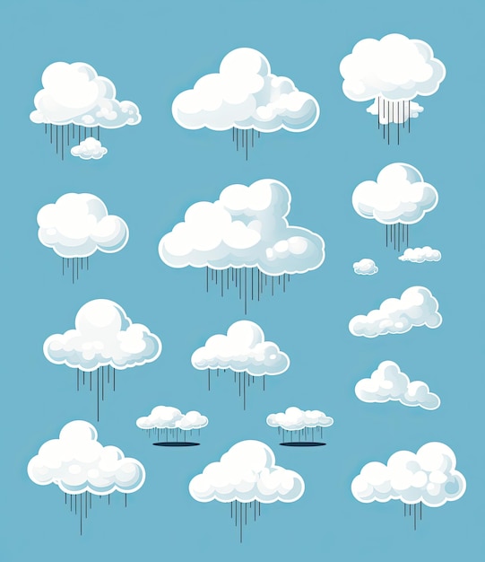 Фото Набор облаков разных форм и цветов векторная иллюстрация на синем фоне