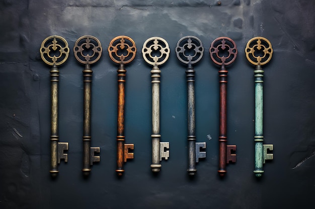 Фото Набор различных винтажных ключей на темном фоне