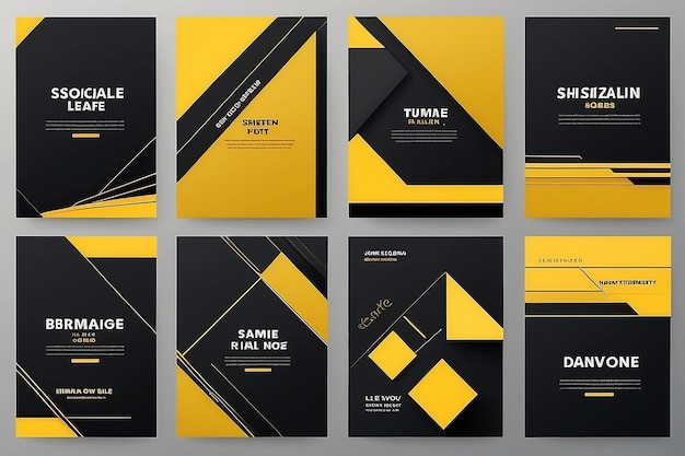 Фото set of editable minimal square banner template black and yellow background color with stripe line shape