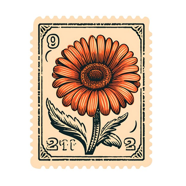 사진 모노크롬 오렌지 컬러 아트 누보 인스피 클리파트 티셔츠 문신 디자인으로 된 게르베라 우표 세트