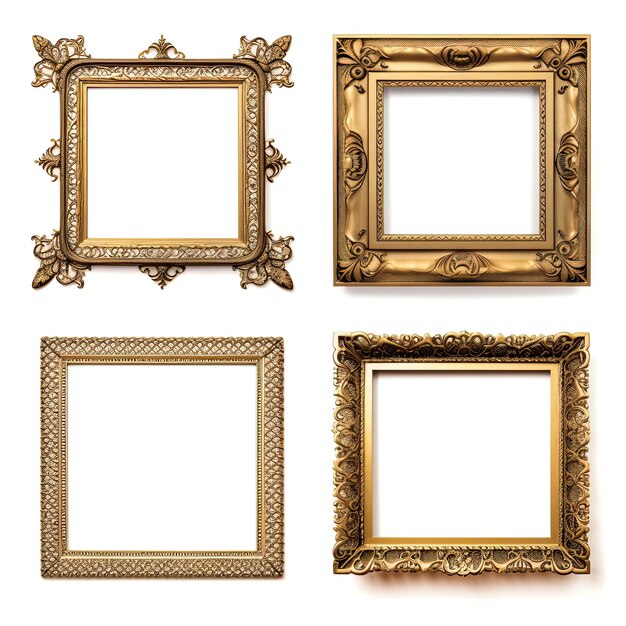 Фото Набор золотых рамок для картин, зеркал или фотографий, изолированных на белом фоне