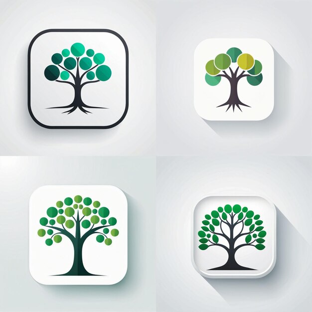 写真 環境の象徴である木のイメージを持つアプリケーションとサイトのアイコンセット