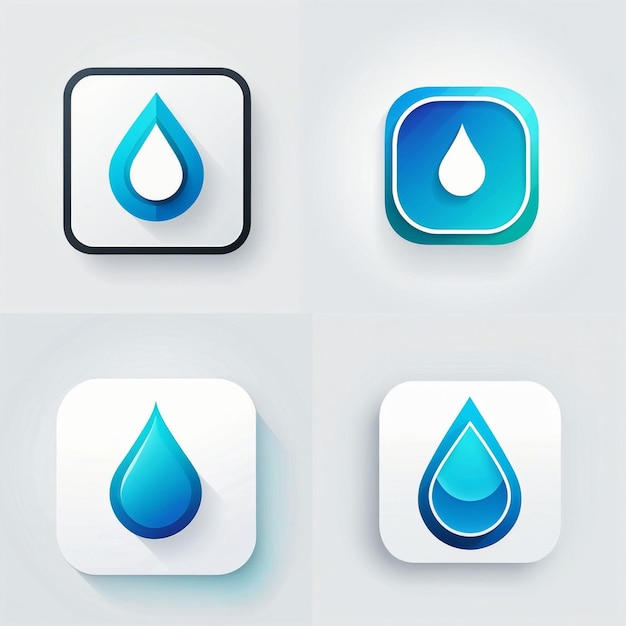 Фото Набор значков для приложений и веб-сайтов с голубой капелькой воды