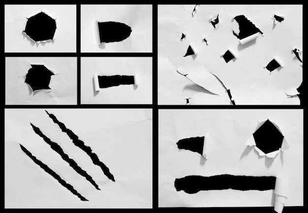 Фото Набор рваной бумаги, изолированные на черном фоне