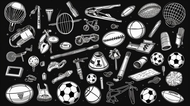 Фото Набор спортивных предметов, играющих в иллюстрации