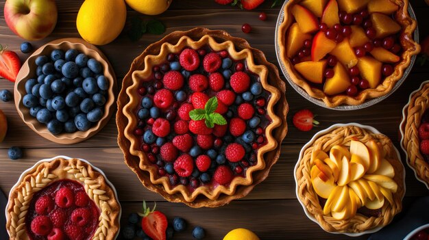 Фото Набор вкусных сладких пирожных с свежими ягодами и фруктами
