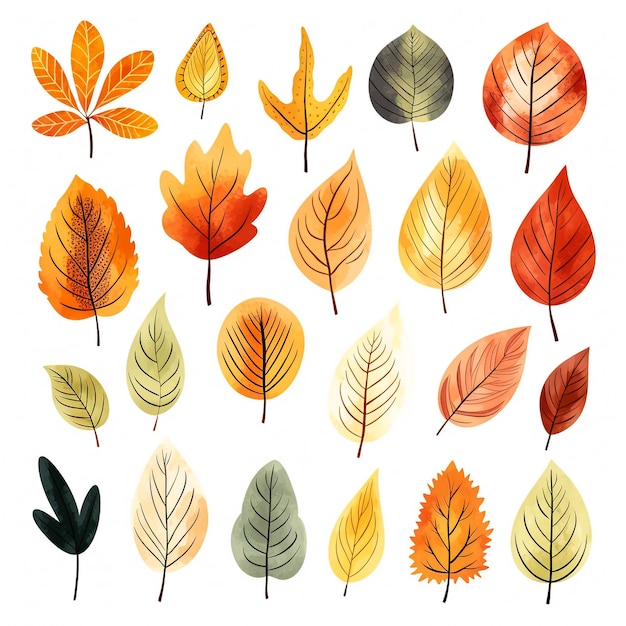 사진 다양한 판타지 가을 나무 잎의 세트 디자인을위한 추상적인 잎 모양  ⁇  배경에 고립