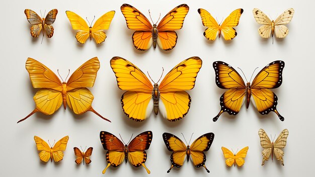 写真 とても美しい黄色のオレンジ色の蝶のセット