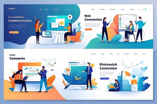 写真 ビジネスアプリのデータ分析のためのウェブページデザインテンプレートのセット キャリアコミュニケーション