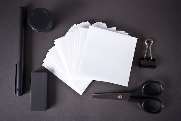 A set of office accessories in a white black style