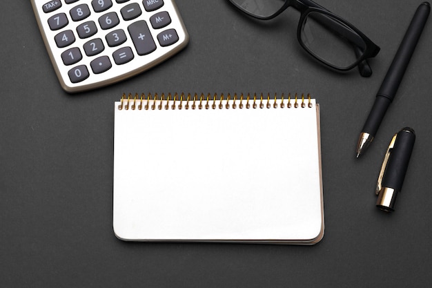 set of office stationery and supplies, top view