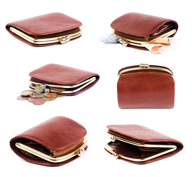 Set of old purses isolated on white background