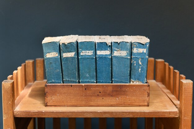 Set of old worn and tattered vintage books