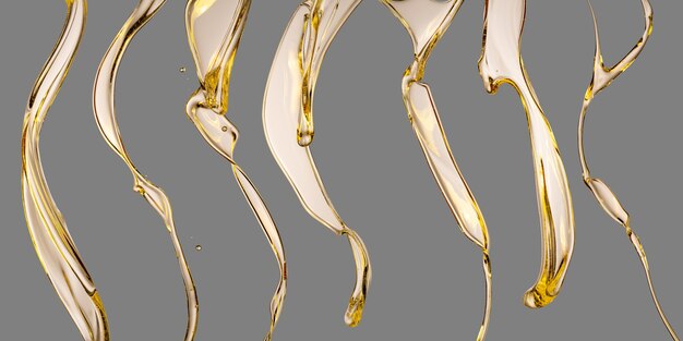 Set of olive oil splashing isolated on gray background.