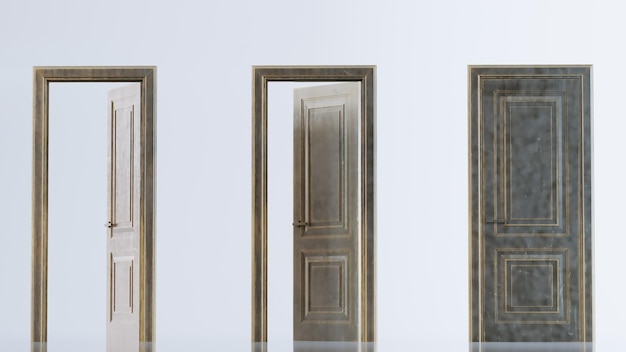 Set of Opened and closed realistic metallic door 3D render