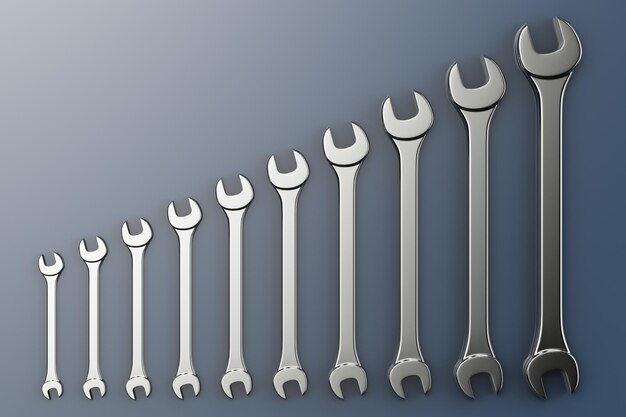 A set of openend wrenches of different sizes Mechanics topics