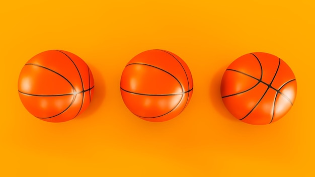 Set of orange basketball ball isolated on orange background 3D render