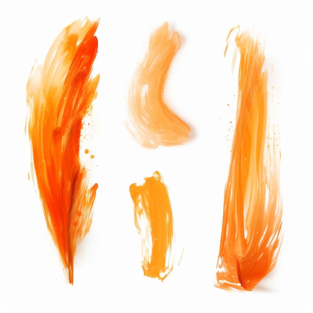 Photo set of orange strokes of mascara on white background luxury decor of orange shiny foil