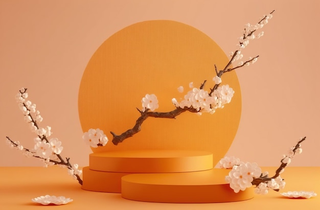 A set of orange and white flowers with a large orange circle in the background.