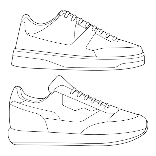 スニーカー スニーカー セット スニーカーの概要 スニーカーはスケッチスタイルで描かれています スニーカートレーナーのテンプレート概要 セット コレクションベクトルイラスト