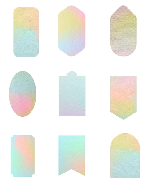 Set of paper pastel colors stickers mock up Blank tags labels of different shapes isolated on white background with clipping path