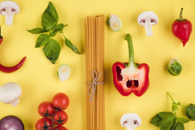 Set of pasta products. Top view.