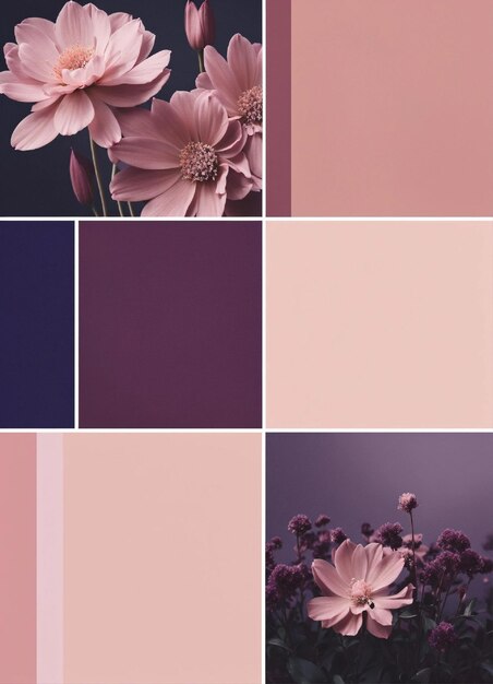 Photo a set of pastel colors with purple and pink flowers