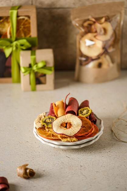 set of pastilles and dried fruits