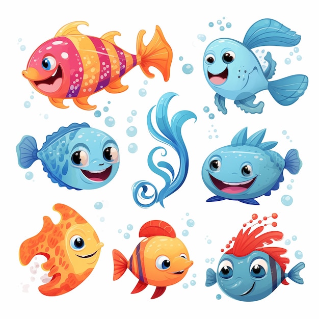 a set of pictures of fish and sea creatures