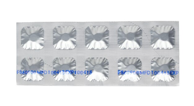 Photo set of pills in a foil blister package