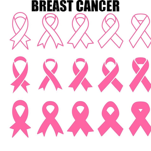 Set of pink ribbons Breast cancer awareness ribbons collection Vector illustration